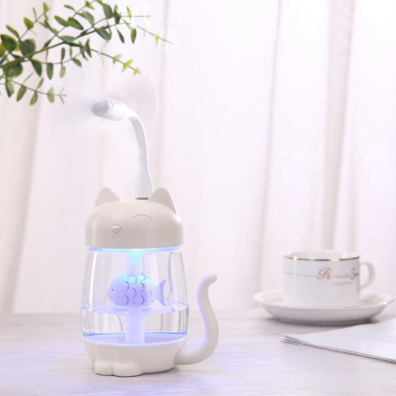 3 En 1 Ventilateur Et Diffuseur De Lampe Aromatique À Led Chat Mignon