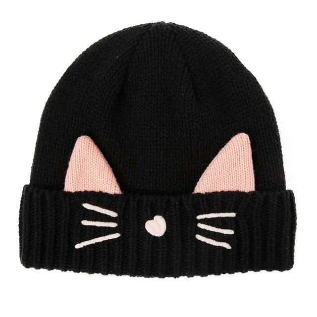 Adorable Oreille De Chat Et Moustaches Dessinent Des Bonnets Tricotés D'hiver