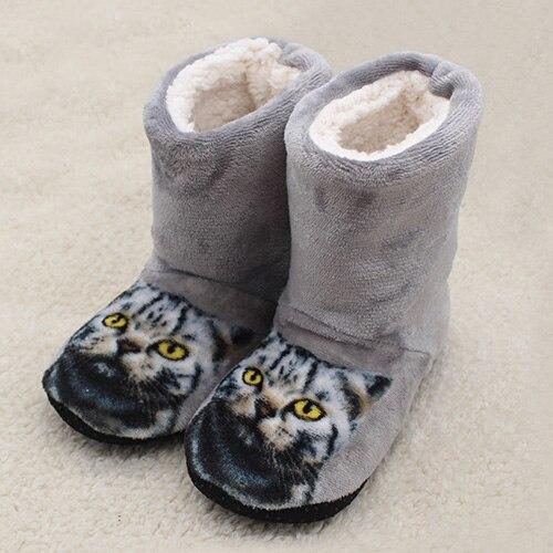 Adorables Bottes D'intérieur En Peluche À Imprimé Chat