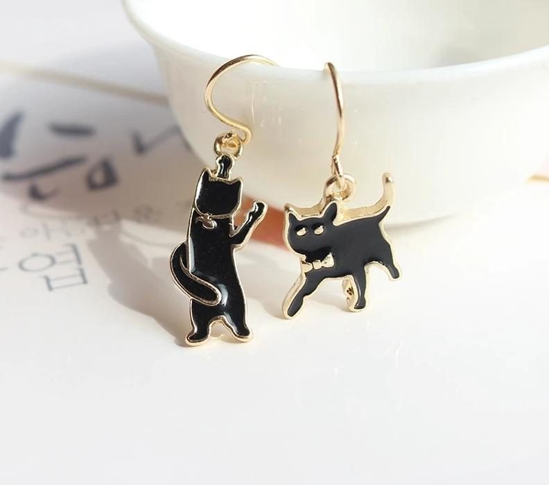 Adorables Boucles D'oreilles En Forme De Chat Noir