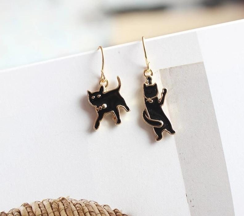 Adorables Boucles D'oreilles En Forme De Chat Noir