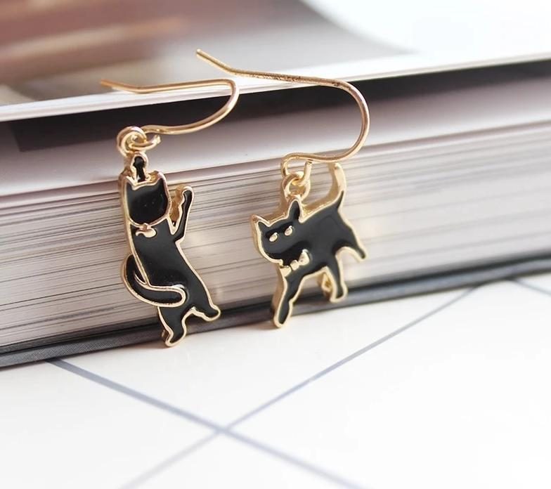 Adorables Boucles D'oreilles En Forme De Chat Noir