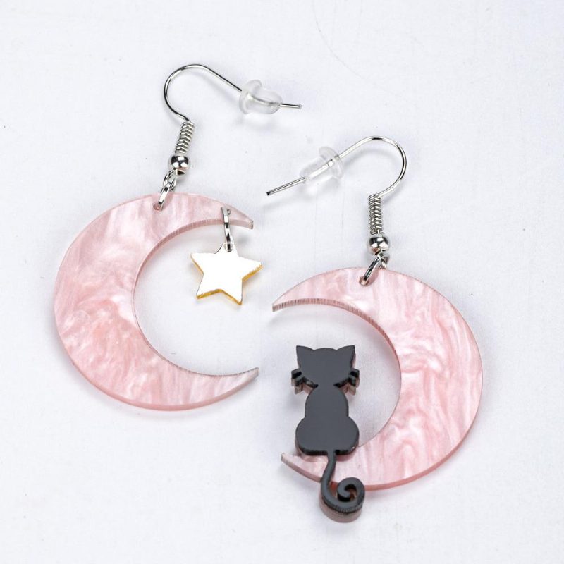 Boucles D'oreilles Chat En Acrylique Demi-lune