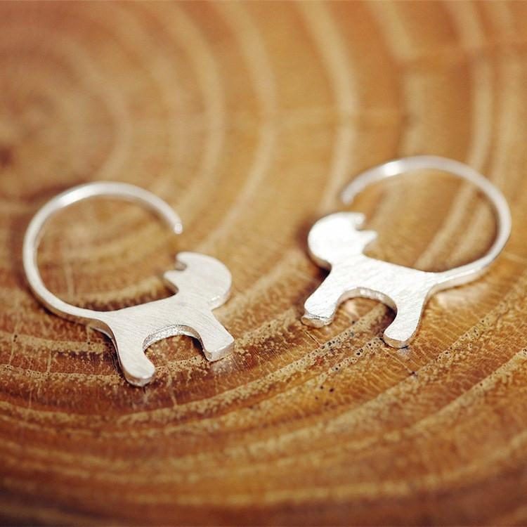 Boucles D'oreilles Chat En Argent Pur 925