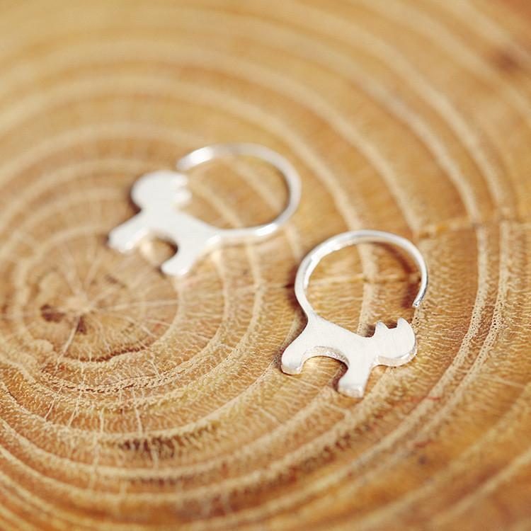 Boucles D'oreilles Chat En Argent Pur 925