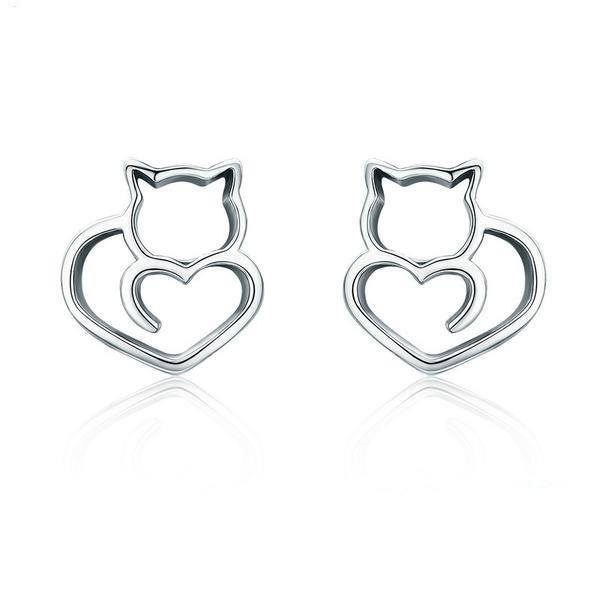 Boucles D'oreilles Chat En Argent Sterling 925