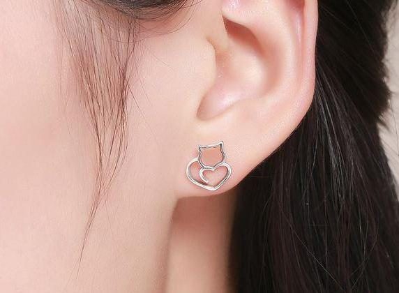 Boucles D'oreilles Chat En Argent Sterling 925