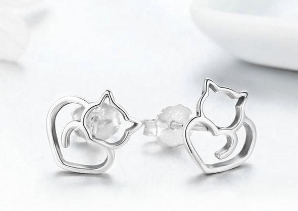 Boucles D'oreilles Chat En Argent Sterling 925