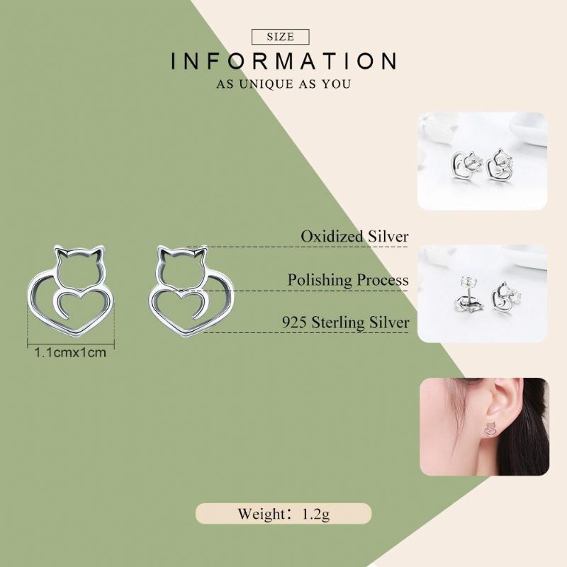 Boucles D'oreilles Chat En Argent Sterling 925