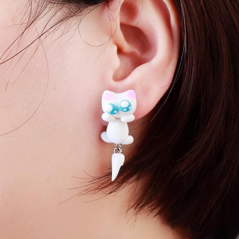 Boucles D'oreilles Chat En Pâte Polymère