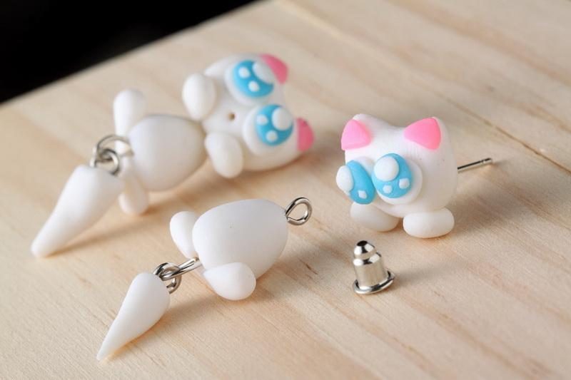 Boucles D'oreilles Chat En Pâte Polymère