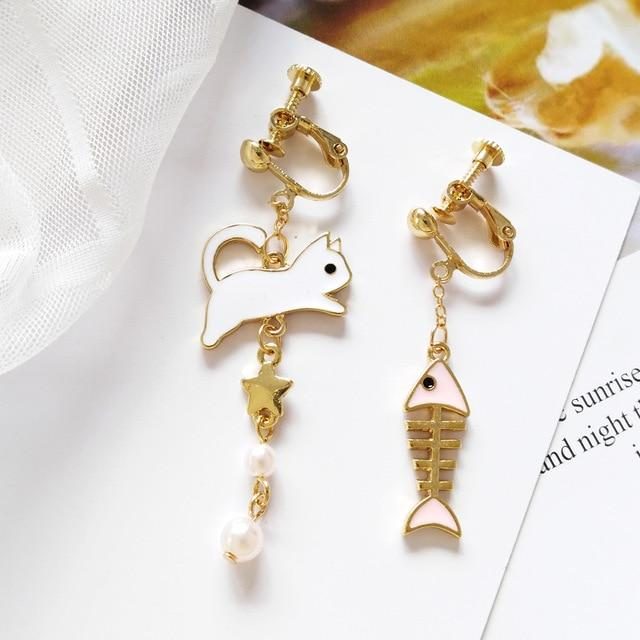 Boucles D'oreilles En Os De Poisson Chat