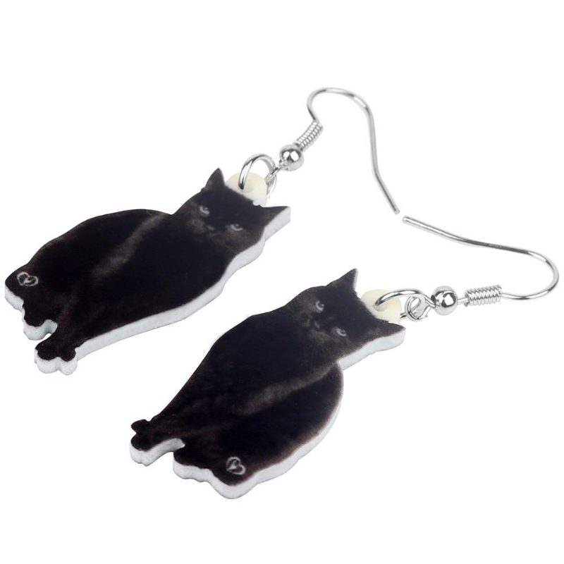 Boucles D'oreilles Pendantes En Forme De Chat Noir