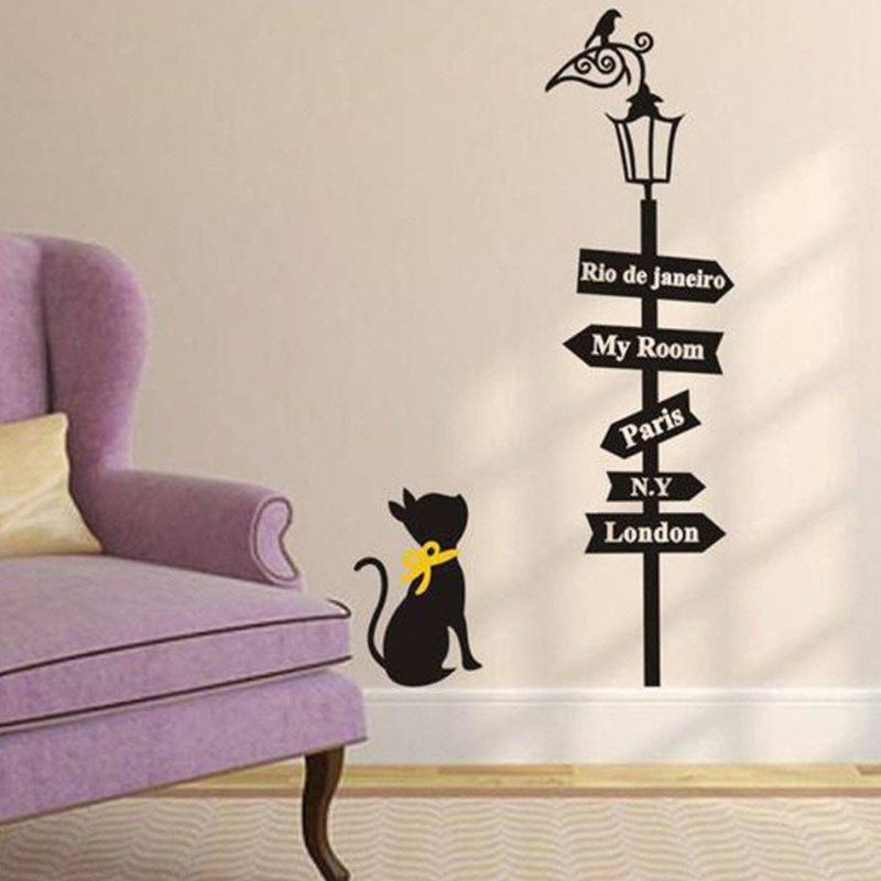 Chat Sous Le Lampadaire Stickers Muraux En Vinyle