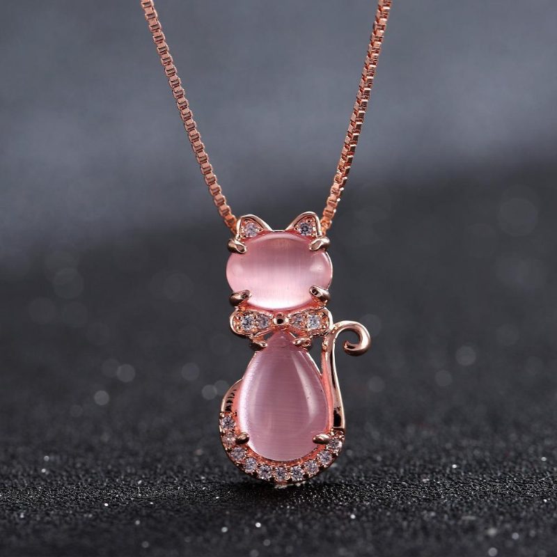 Collier Chat Couleur Or Rose