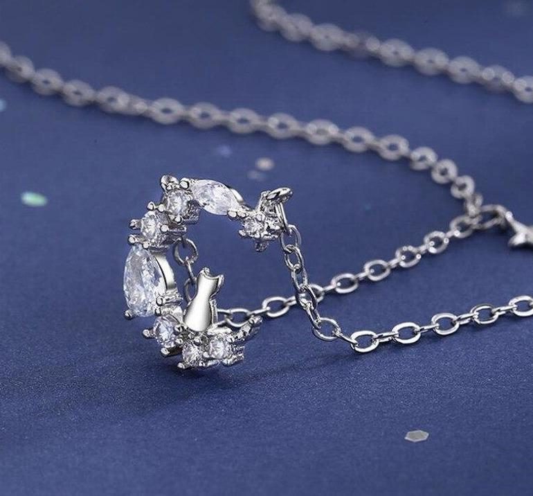 Collier De Chat De Lune En Cristal