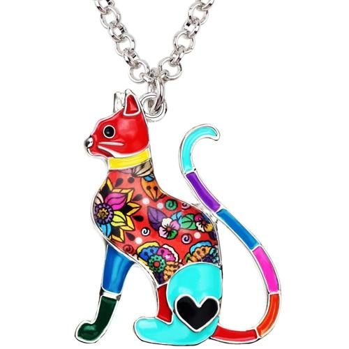 Collier Élégant En Forme De Chat À Motif Floral