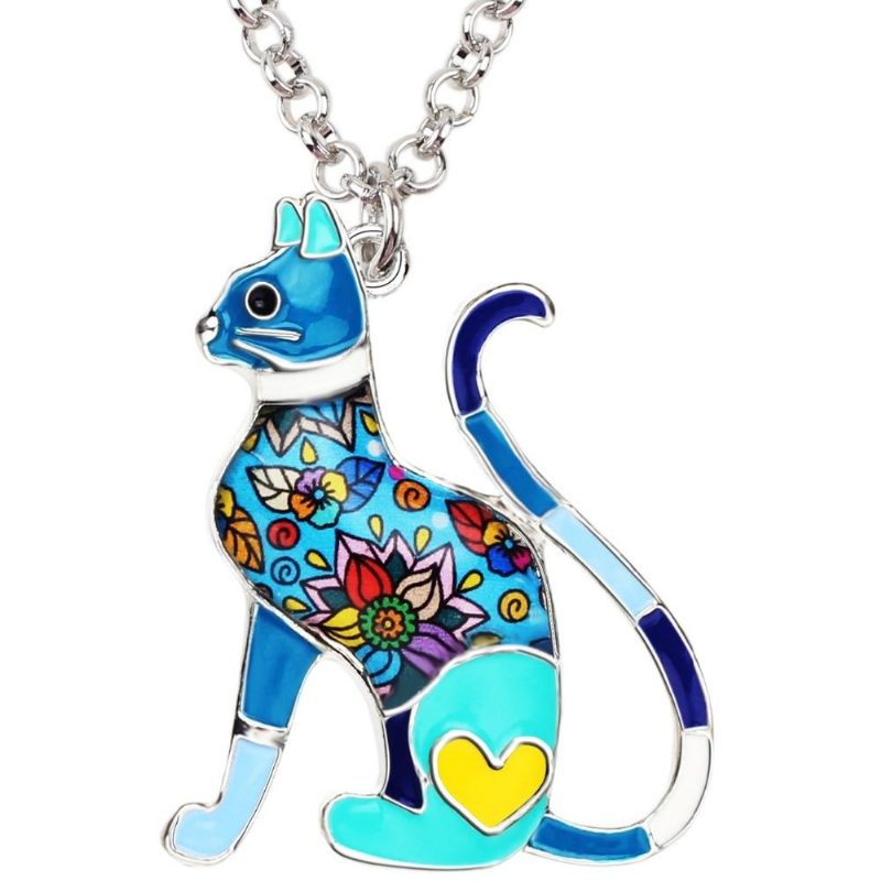 Collier Élégant En Forme De Chat À Motif Floral