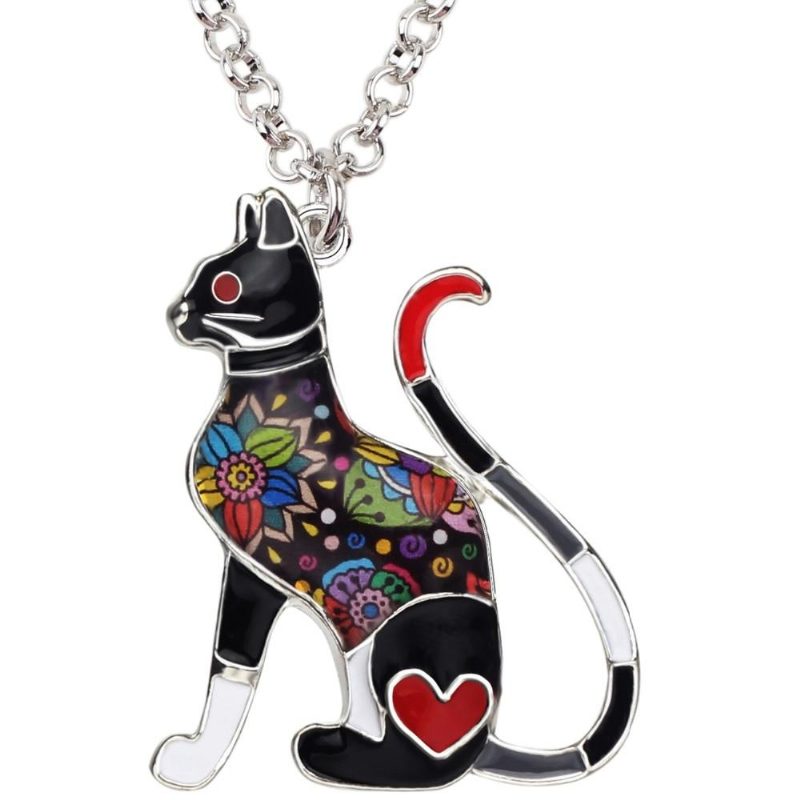 Collier Élégant En Forme De Chat À Motif Floral