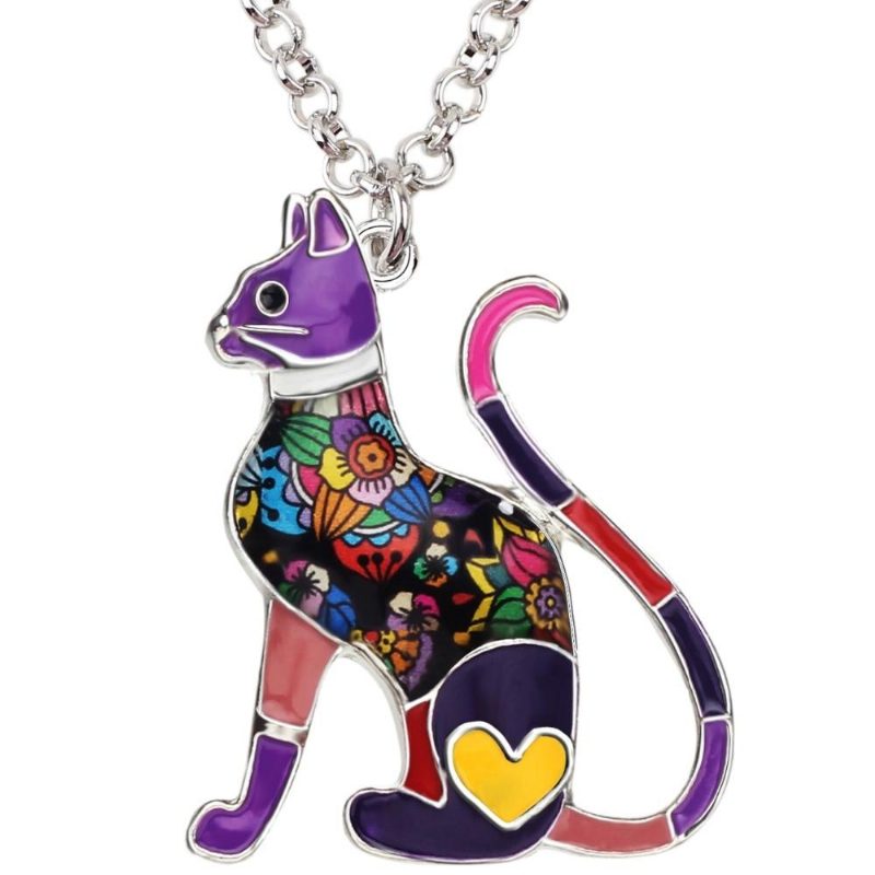 Collier Élégant En Forme De Chat À Motif Floral