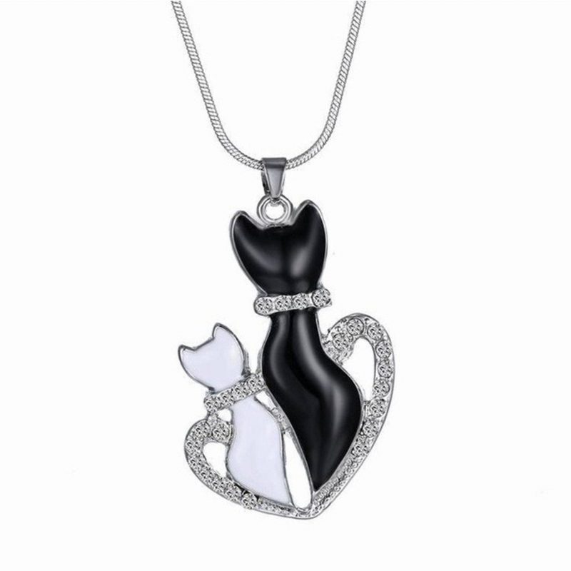 Collier En Alliage Avec Pendentif Chat En Cristal