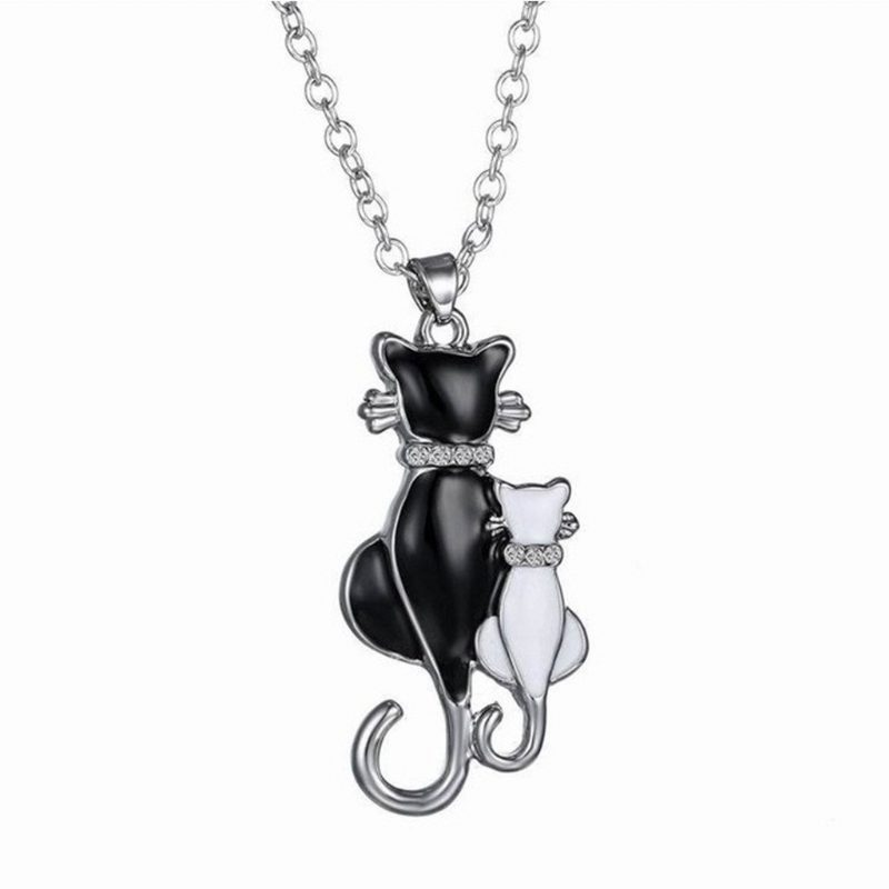 Collier En Alliage Avec Pendentif Chat En Cristal