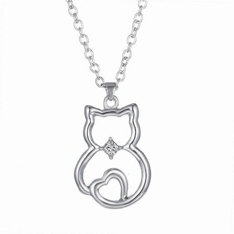 Collier En Alliage Avec Pendentif Chat En Cristal