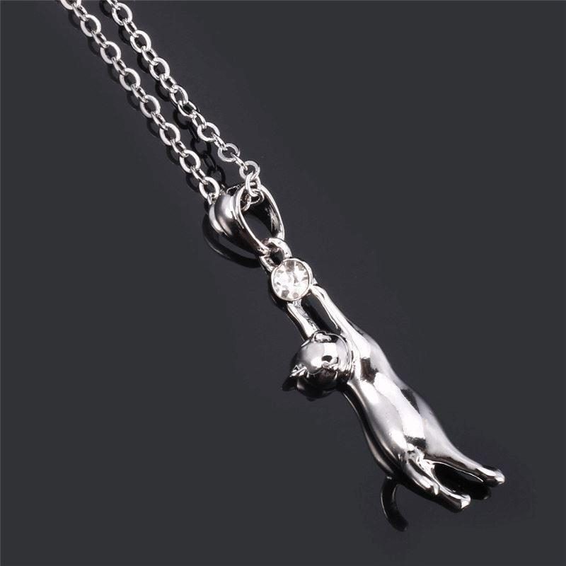 Collier Pendentif Strass Chat Suspendu