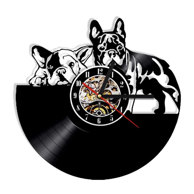 Horloge Murale Disque Vinyle Chien Bouledogue Français