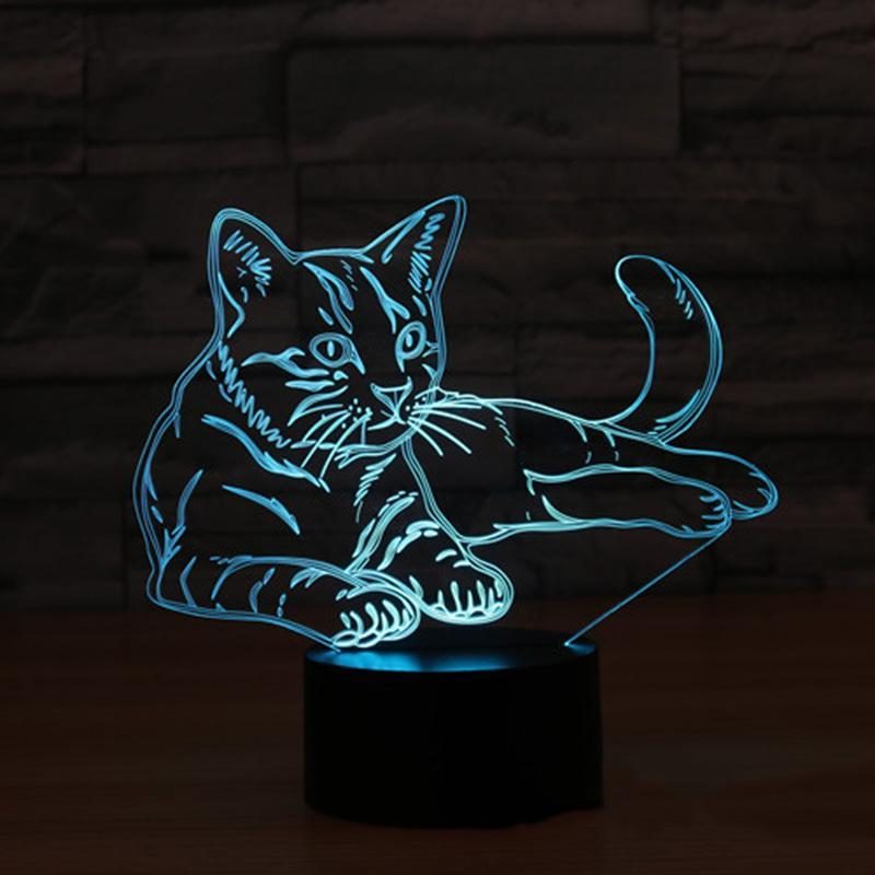 Lampe Led D'ambiance Modifiable De Veilleuse De Chat Illusion 3d