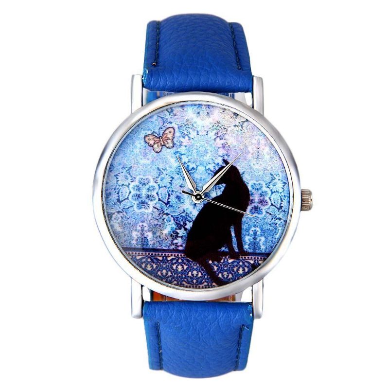 Montre-bracelet En Cuir Avec Motif Chat