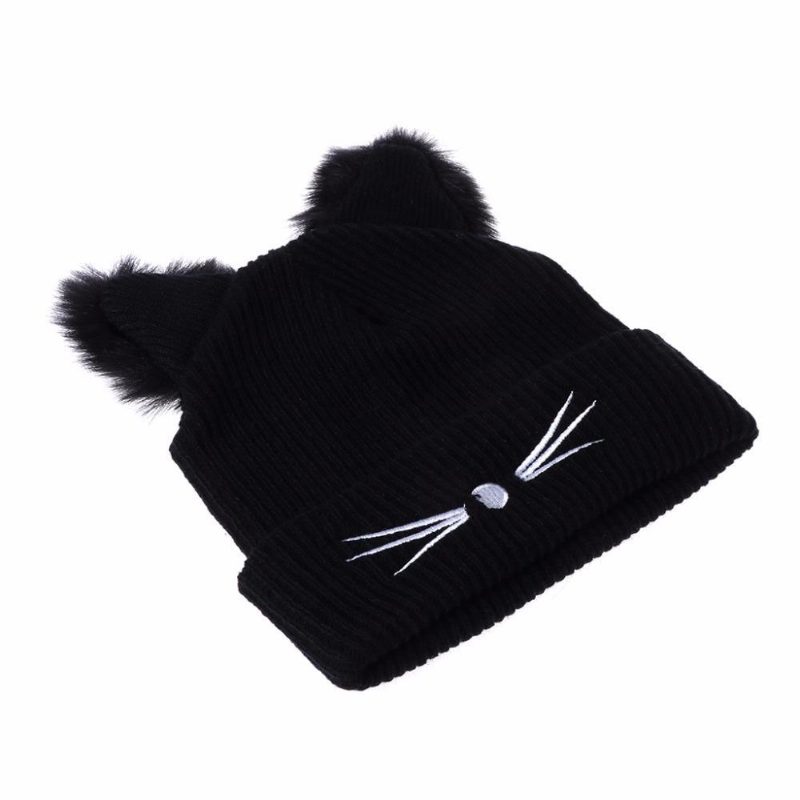 Oreilles De Chat Moelleuses Femmes Bonnet Tricoté Bonnet D'hiver Chaud