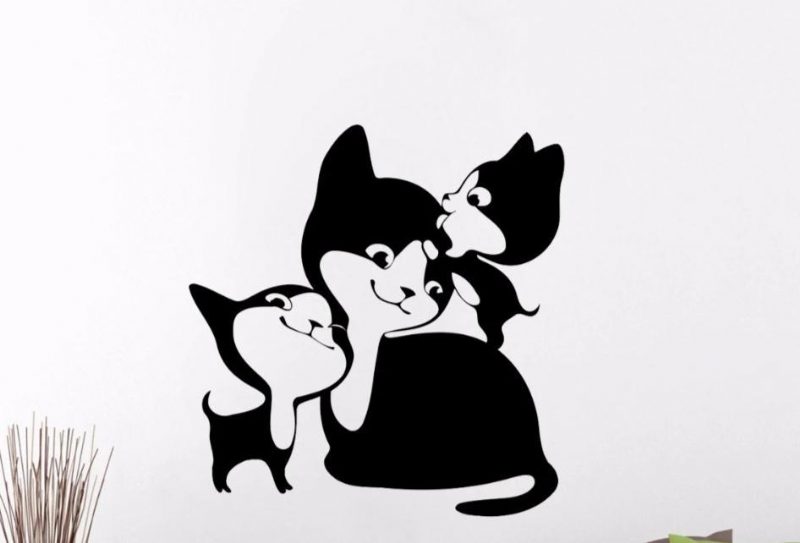 Sticker Mural Famille Chat