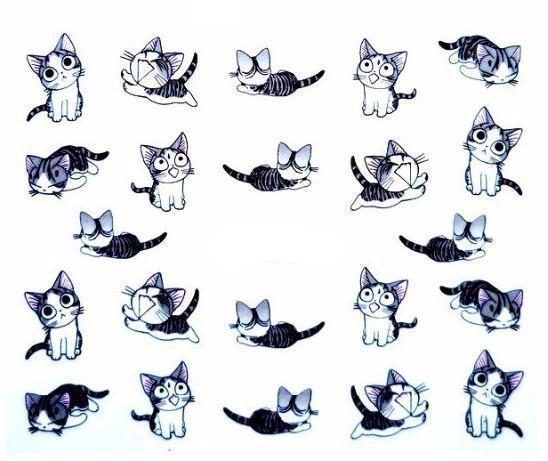 Stickers Nail Art Design Chat Dessin Animé