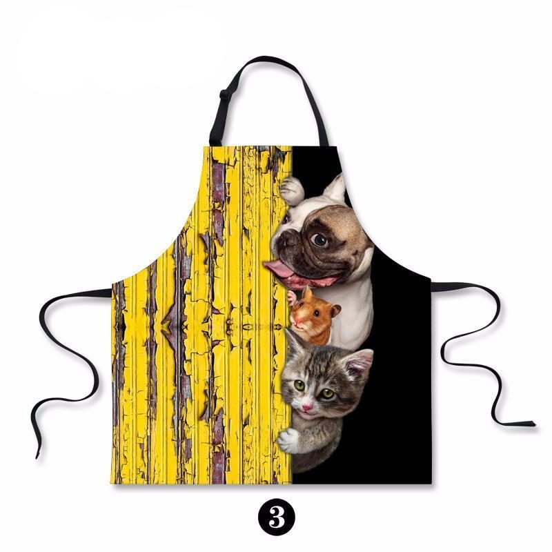 Tablier De Cuisine Imperméable Avec Peinture D'art De Chat De Chien