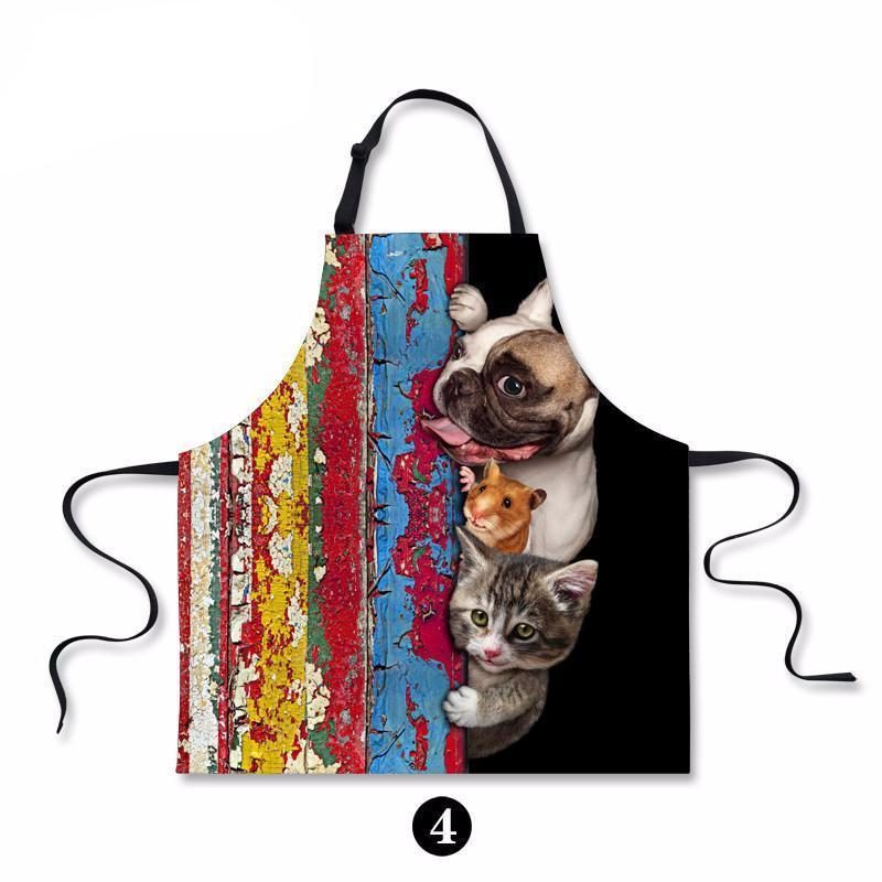 Tablier De Cuisine Imperméable Avec Peinture D'art De Chat De Chien