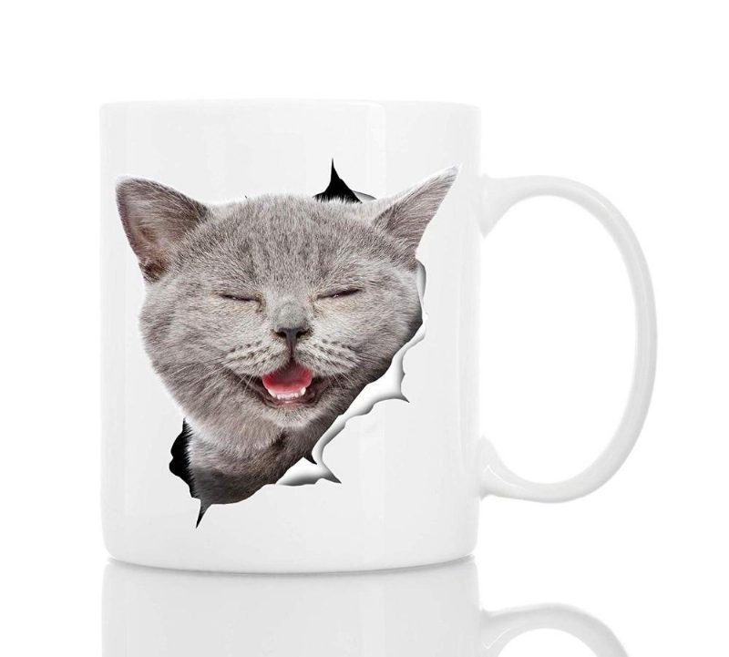 Tasse De Café De Chat Gris Qui Rit