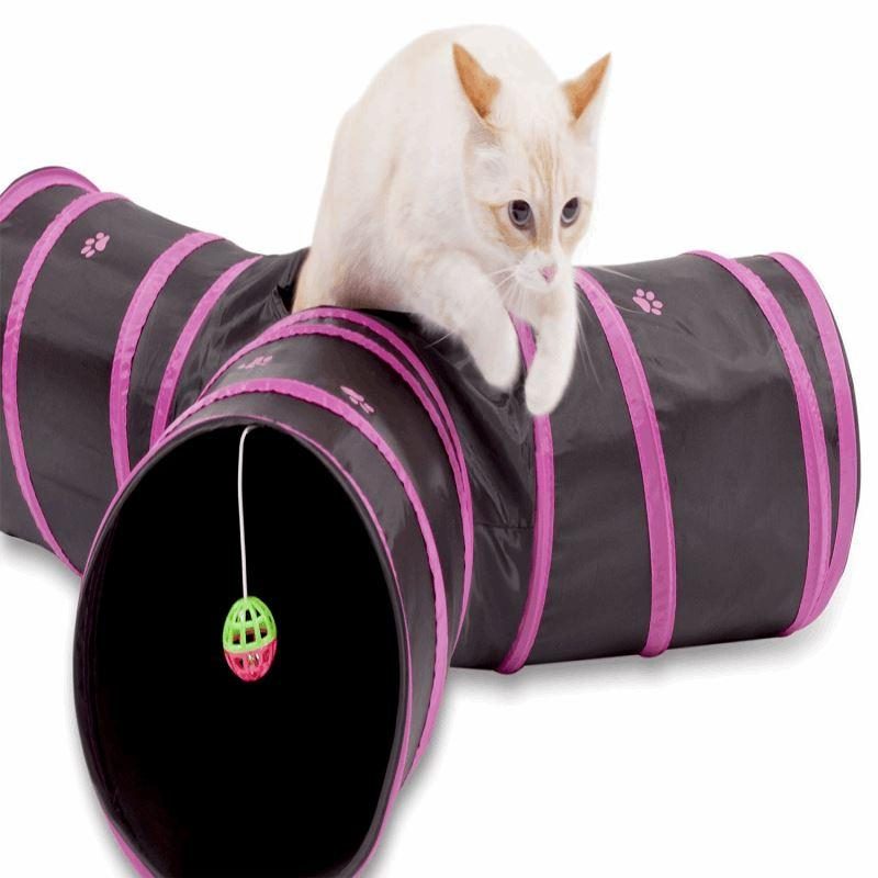 Tunnel De Chat Pliable À 3 Voies Avec Jouet De Balle